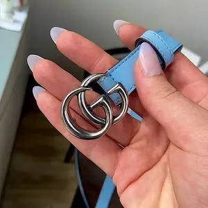 Women\'s Light Blue Thin Belt With Double G Buckle Gucci | Accessories | Womens Light Blue Thin Belt With  main image 3